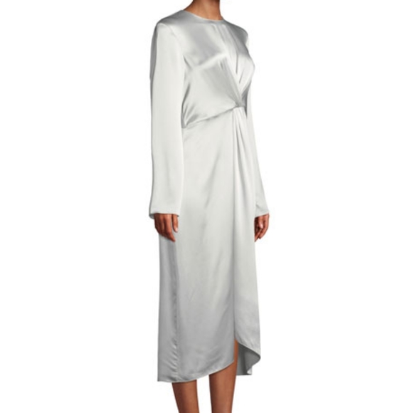 VINCE Celeste Twist-Front Long-Sleeve Silk Midi Dress - Picture 3 of 12